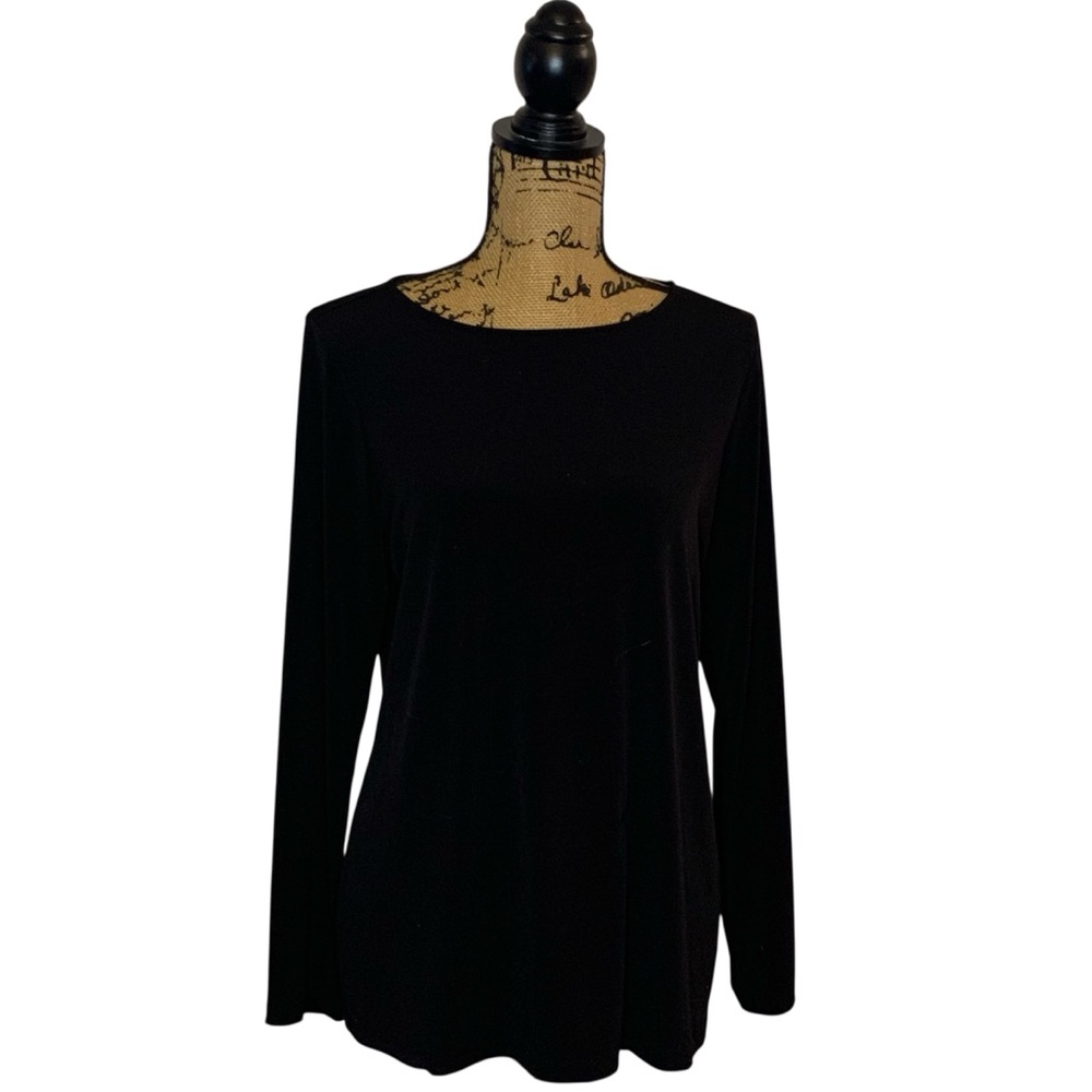Susan Graver Modern Essentials Liquid Knit Black Scoop Neck Long Sleeve Top